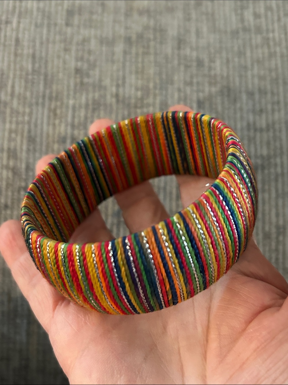 Handcrafted Multicolor Thread Wrapped Bangle Bracelet - Picture 7 of 9